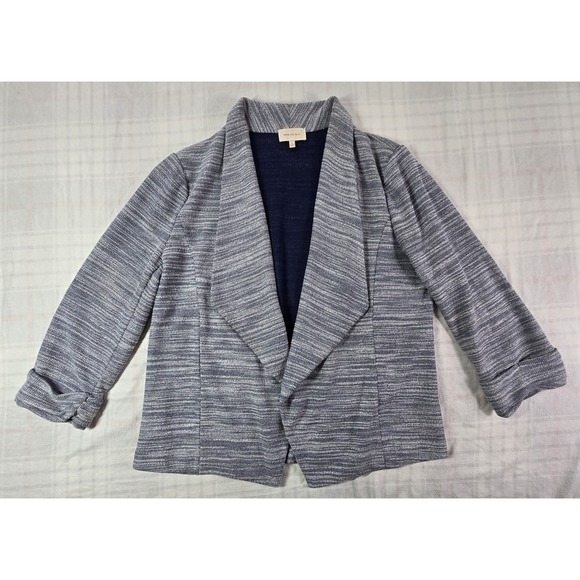 Skies Are Blue Jackets & Blazers - Skies Are Blue Tweed Knit Blazer Women's Open Front Waterfall Blue Spacedye XL